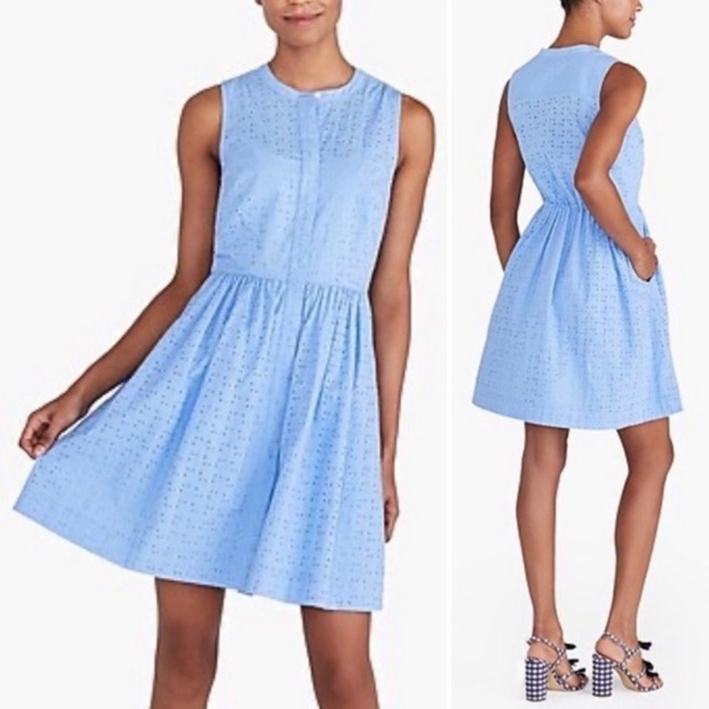 J. Crew Light Blue Eyelet Sleeveless Fit-and-Flare Dress